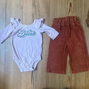 PL Baby long‎ sleeve Babe bodysuit brown corduroy wide leg pant set SIZE  18M